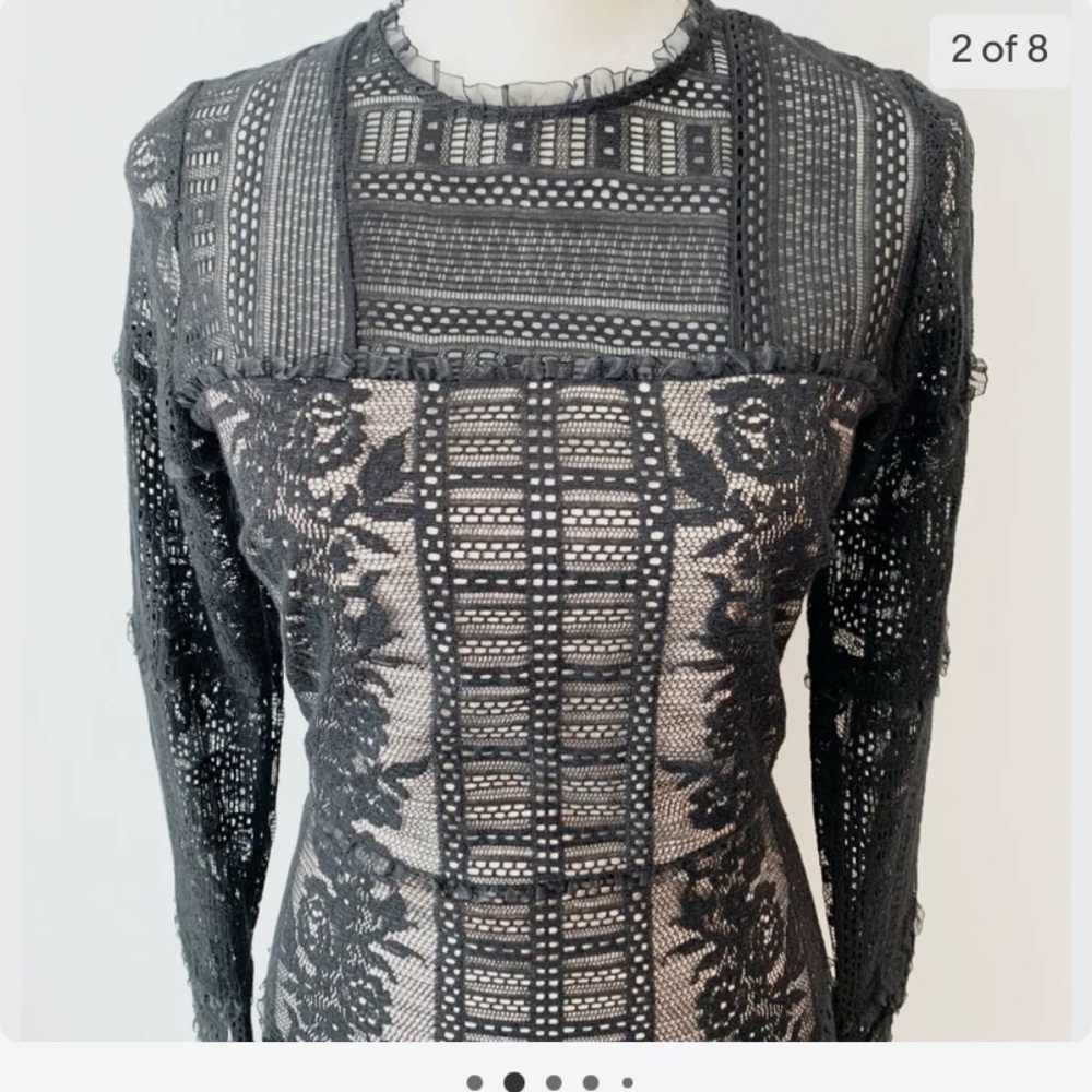 Parker Julie Lace Combo Mini Dress Long Sleeve - Small - Picture 9 of 14